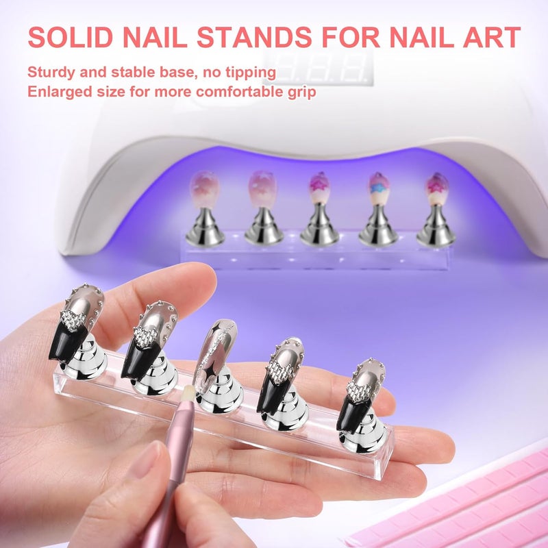 Etercycle Nail Stand Press On Nail Stand Nail Holder for Painting Nails Magnetic Nail Tips Practice Stands with 80Pcs Reusable Putty (Silver) - Image 3